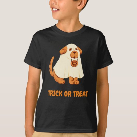Niedlicher Hunde-Geist-Trick oder behandeln Orange T-Shirt (Vorderseite)