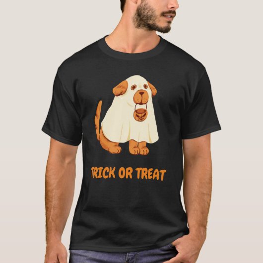 Niedlicher Hunde Ghost Trick oder behandeln Orange T-Shirt (Vorderseite)