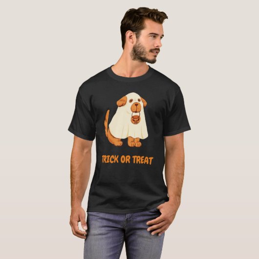 Niedlicher Hunde Ghost Trick oder behandeln Orange T-Shirt (Vorne ganz)