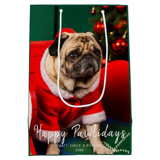 Niedlicher Hunde Haustiere Familie Foto Happy Pawl Mittlere Geschenktüte (Rückseite)