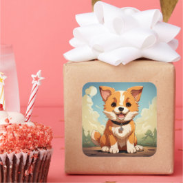 Niedlicher Hundeaufkleber Quadratischer Aufkleber