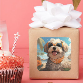 Niedlicher Hundeaufkleber Quadratischer Aufkleber