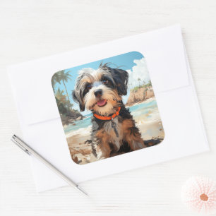 Niedlicher Hundeaufkleber Quadratischer Aufkleber