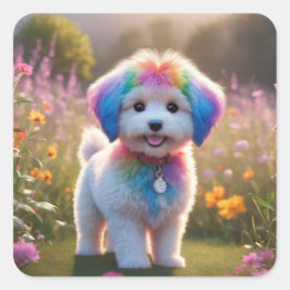 Niedlicher Hundeaufkleber. Quadratischer Aufkleber