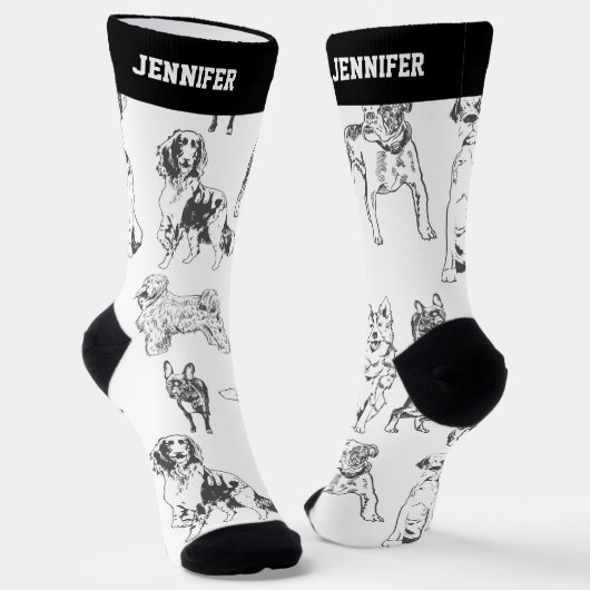 Niedlicher Hundebüt Sketch Muster Puppy Lover Socken (Gewinkelt)