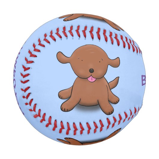 Niedlicher Hundehund - blauer Cartoon Baseball (Vorderseite Links)