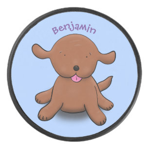 Niedlicher Hundehund - blauer Cartoon Eishockey Puck