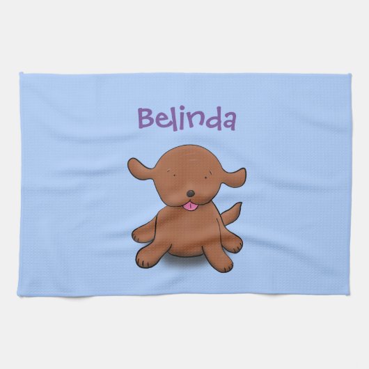 Niedlicher Hundehund - blauer Cartoon Geschirrtuch (Horizontal)