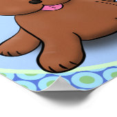 Niedlicher Hundehund - blauer Cartoon Poster (Ecke)