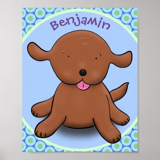 Niedlicher Hundehund - blauer Cartoon Poster (Vorne)
