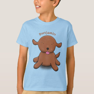 Niedlicher Hundehund - blauer Cartoon T-Shirt