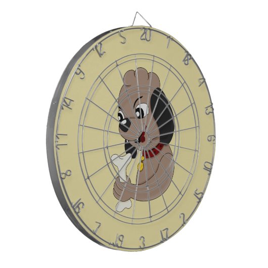 Niedlicher Hundehund Cartoon Dartboard Dartscheibe (Vorderseite Links)