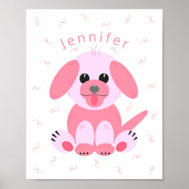 Niedlicher Hundehund Cartoon Rosa Personalisiertes Poster