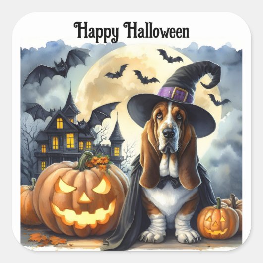 Niedlicher Hundehund Halloween-Sticker Quadratischer Aufkleber (Vorderseite)