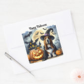Niedlicher Hundehund Halloween-Sticker Quadratischer Aufkleber (Umschlag)