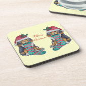 niedlicher Hundehund in Schwarz-Weiß-Kleidung Getränkeuntersetzer (Linke Seite)