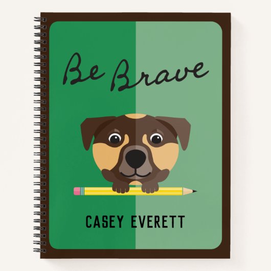Niedlicher Hundehund mit Bleistift auf Grün mutig Notizblock (Vorderseite)