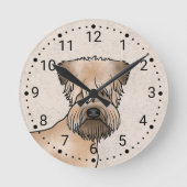 Niedlicher Hundekopf auf Beige mit weichem Rad Runde Wanduhr (Vorderseite)