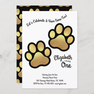 Niedlicher Hundepaw Print Kids 1. Geburtstag Gold Einladung
