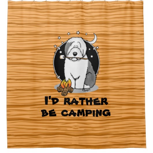 Niedlicher Hundeschlittencamper Alte Englische Sch Duschvorhang (Vorderseite)