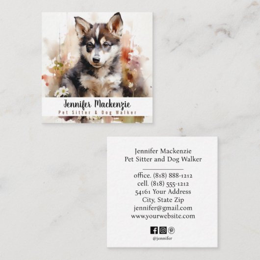 Niedlicher Hundesitz Sitter und Dog Walker Quadratische Visitenkarte (Vorne/Hinten)