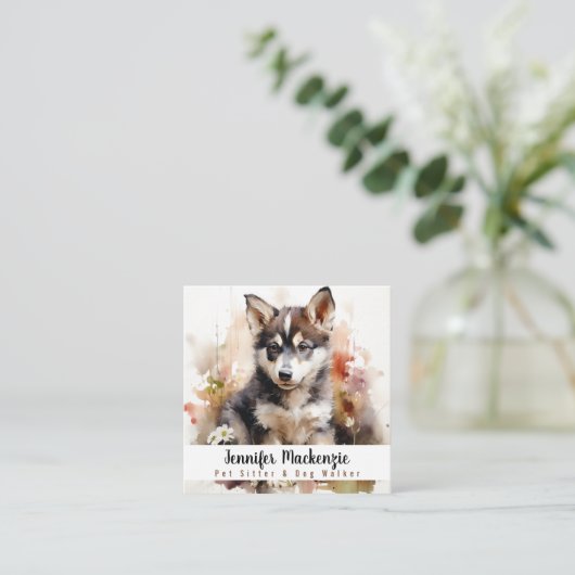 Niedlicher Hundesitz Sitter und Dog Walker Quadratische Visitenkarte (Stehend Vorderseite)