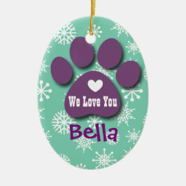 Niedlicher Hundetatzen-Druck und Schneeflocken für Keramik Ornament