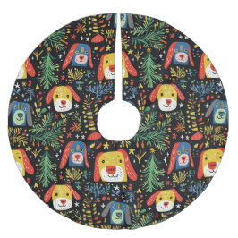 Niedlicher Hundeweihen Polyester Weihnachtsbaumdecke