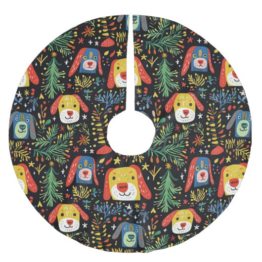 Niedlicher Hundeweihen Polyester Weihnachtsbaumdecke (Vorderseite)