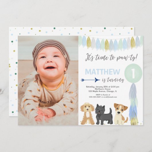 niedlicher Hundewelpen-Foto Einladung (Vorne/Hinten)