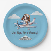 Niedlicher Hundspilot und Cessna Flugzeug, Reisen, Pappteller (Vorderseite)