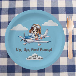 Niedlicher Hundspilot und Cessna Flugzeug, Reisen, Pappteller