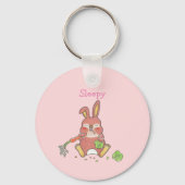 Niedlicher Hunger & Schlaflosigkeit Kaninchen Pink Schlüsselanhänger (Rückseite)