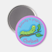 Niedlicher, hungriger, grüner Raupe Cartoon Magnet (Vorderseite/Rückseite)