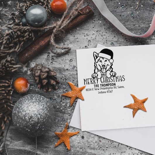 Niedlicher Husky Dog Frohe Weihnachtsfeier Rücksen Gummistempel