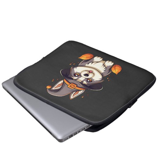 Niedlicher Husky-Hund in einem Hexenhutehund Laptopschutzhülle (Vorne Knopf)