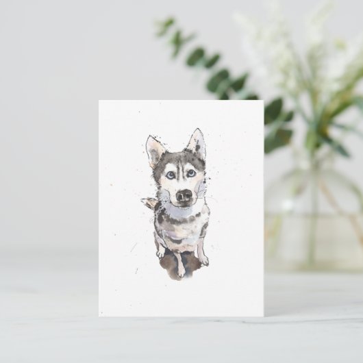 niedlicher Husky-Hund Postcard Postkarte (Stehend Vorderseite)