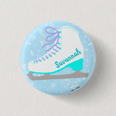 Niedlicher Ice Skate Blau Personalisiert Abbildung Button (Vorderseite)