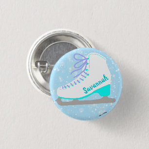 Niedlicher Ice Skate Blau Personalisiert Abbildung Button