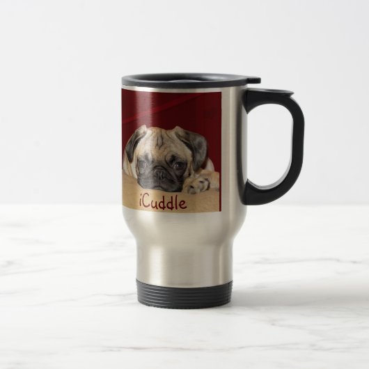 Niedlicher iCuddle Mops-Welpe Reisebecher (Rechts)