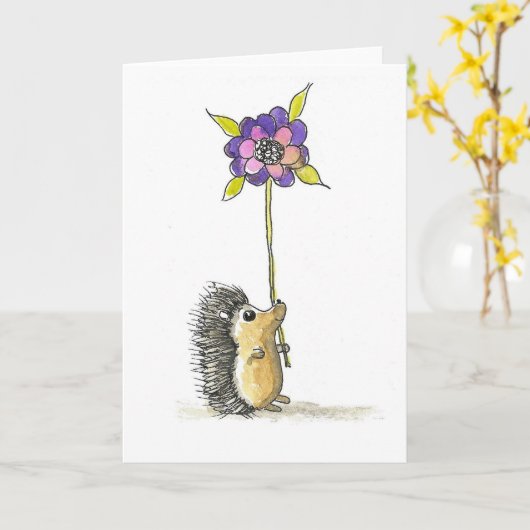 Niedlicher Igel Art, Tinte und Aquarelldruck Karte (Gelbe Blume)