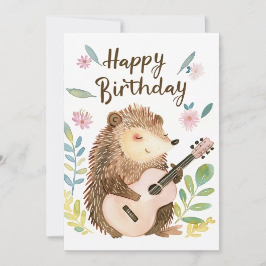 Niedlicher Igel bei Gitarre Geburtstag Feiertagskarte (Vorderseite)