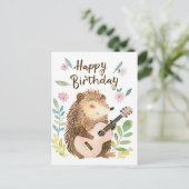 Niedlicher Igel bei Gitarre Geburtstag Postkarte (Stehend Vorderseite)