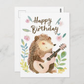 Niedlicher Igel bei Gitarre Geburtstag Postkarte (Vorne/Hinten)