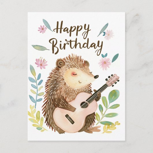 Niedlicher Igel bei Gitarre Geburtstag Postkarte (Vorderseite)