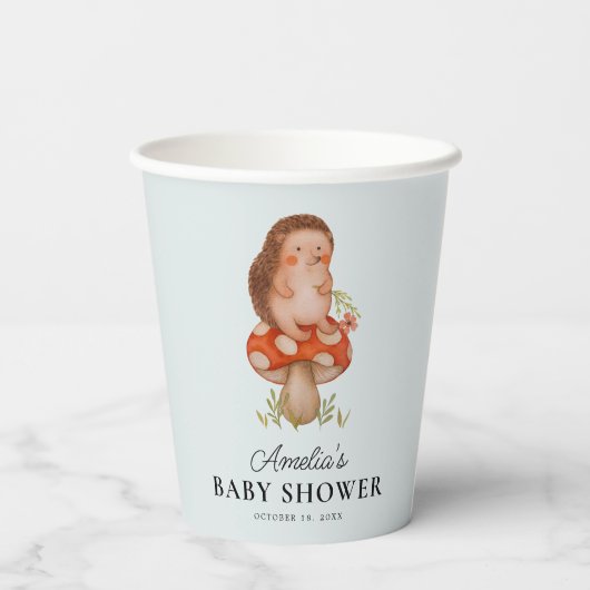 Niedlicher Igel Blue Baby Dusche Pappbecher (Rückseite)