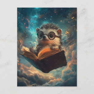 Niedlicher Igel Bookworm in einer Galaxie der Gesc Feiertagspostkarte