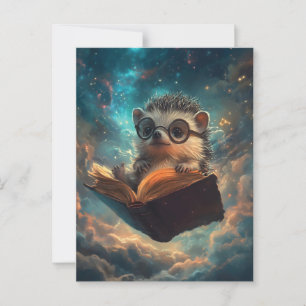 Niedlicher Igel Bookworm in einer Galaxie der Gesc Postkarte