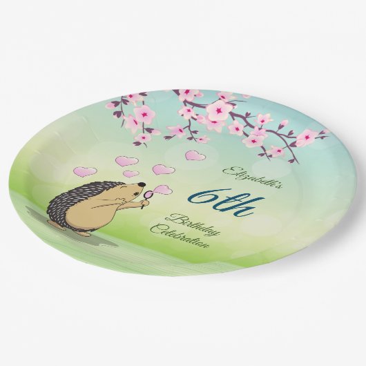 Niedlicher Igel Cherry Blossom | Benutzerdefiniert Pappteller (Schrägansicht)