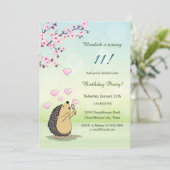 Niedlicher Igel Cherry Blossom Girl's Birthday Einladung (Stehend Vorderseite)